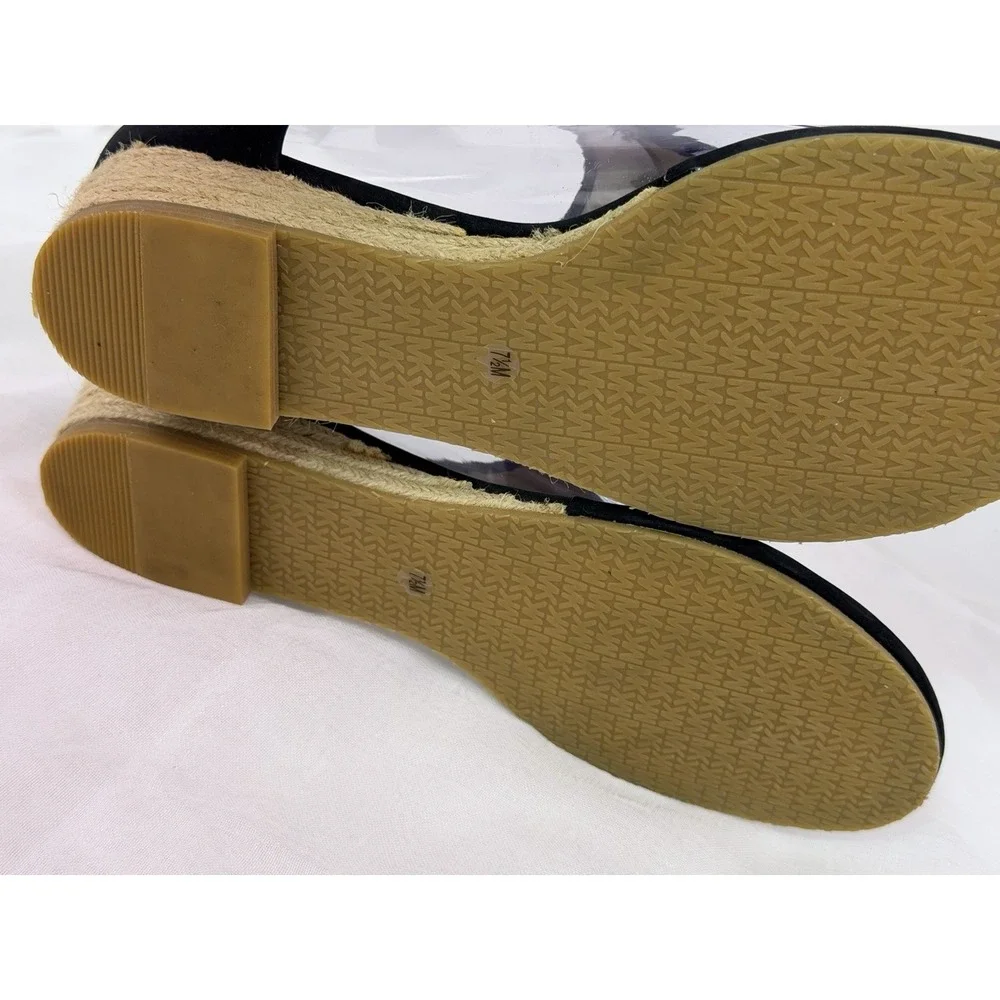 Michael Kors Black Leather T Strap Espadrille Wedge Sandals Womens Size‎ 7.5M
